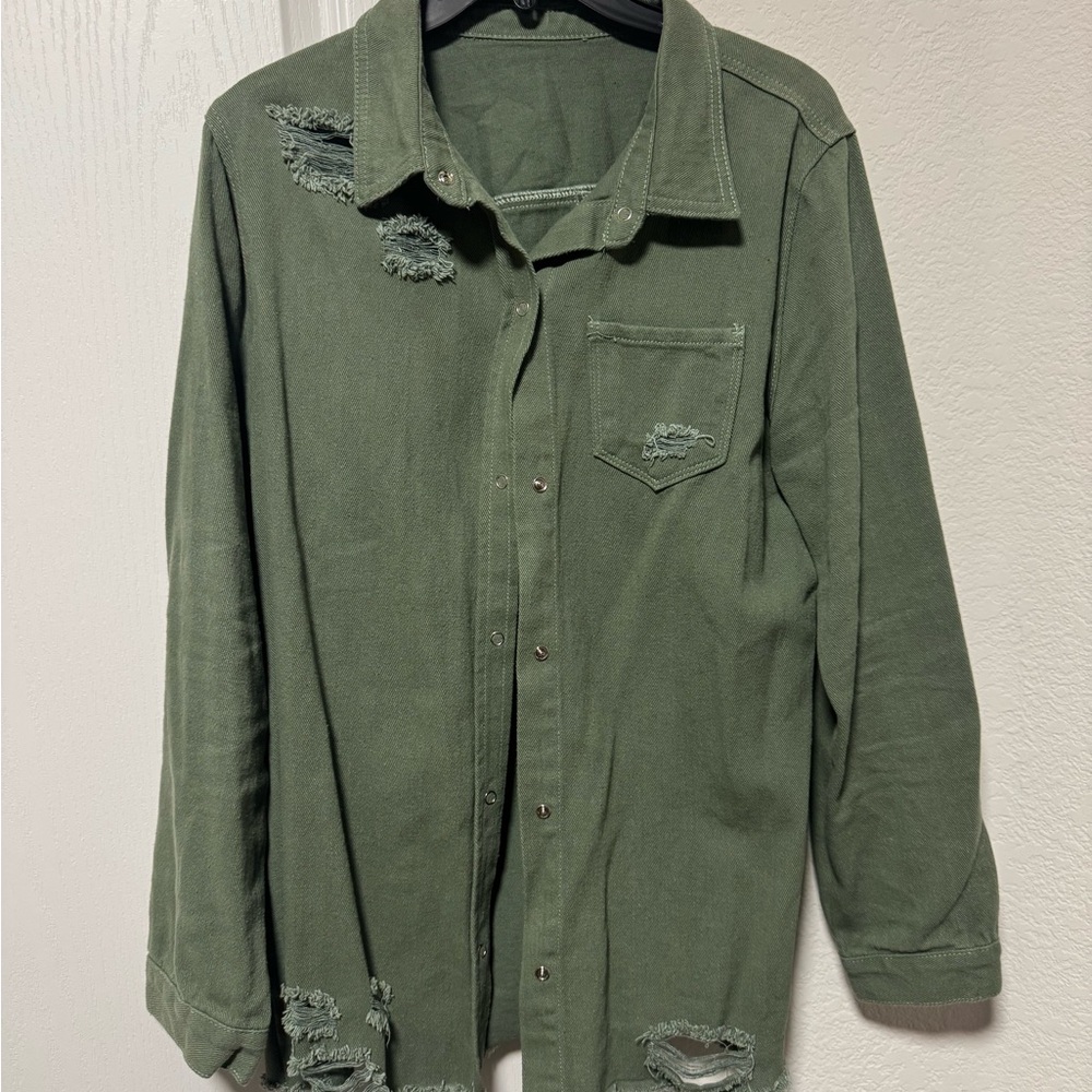 Men's Green Distressed Shirt
